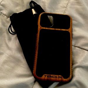 iPhone 11 Case Wood Grain with Carbon Fiber Texture Design Leather Hybrid Case